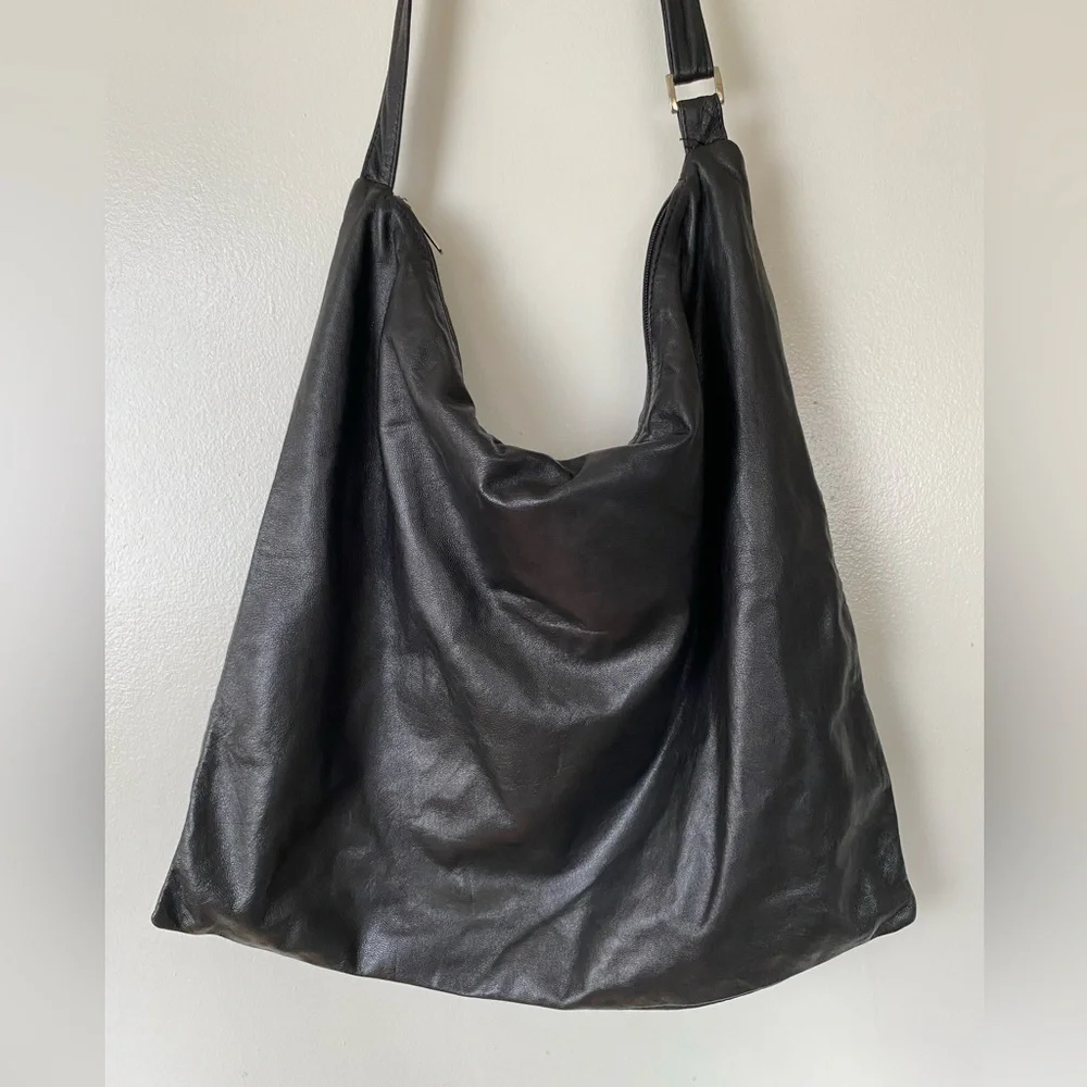 VERA PELLE Made in Italy Soft Black Leather Crossbody Shoulder Bag